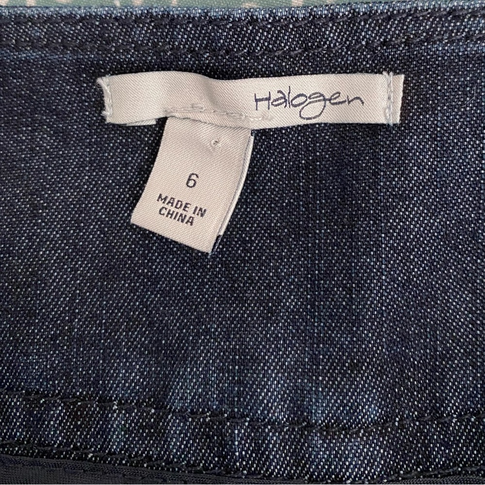 Blue denim pencil skirt.